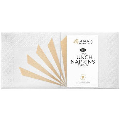 Omax - Sharp Lunch Napkins 1 Ply White 300mm, Pack of 200