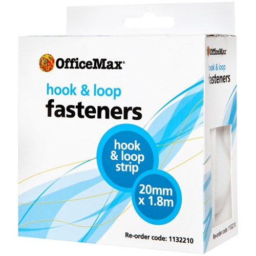 Omax - OfficeMax Hook &amp; Loop Fasteners Strip White 20mm x 1.8m