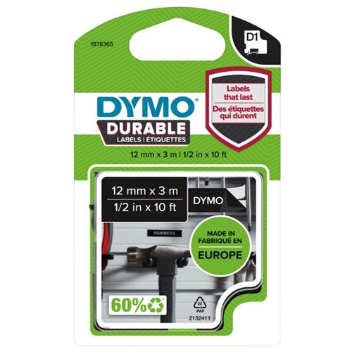 Omax - Dymo D1 Durable Labelling Tape 11974089 12mm White on Black