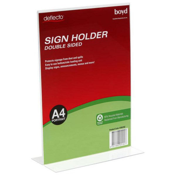 Omax - Deflecto T Shaped Sign Holder A4 Portrait Clear 80% Recycled