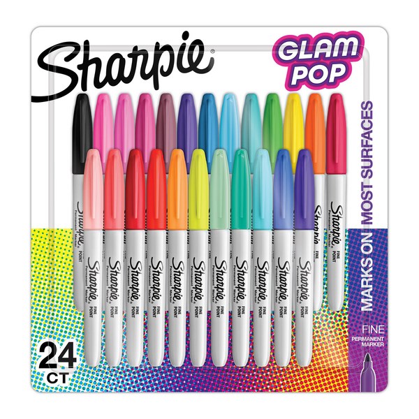 Omax - Sharpie Glam Pop Permanent Markers Fine Tip Assorted Colours, Pack of 24