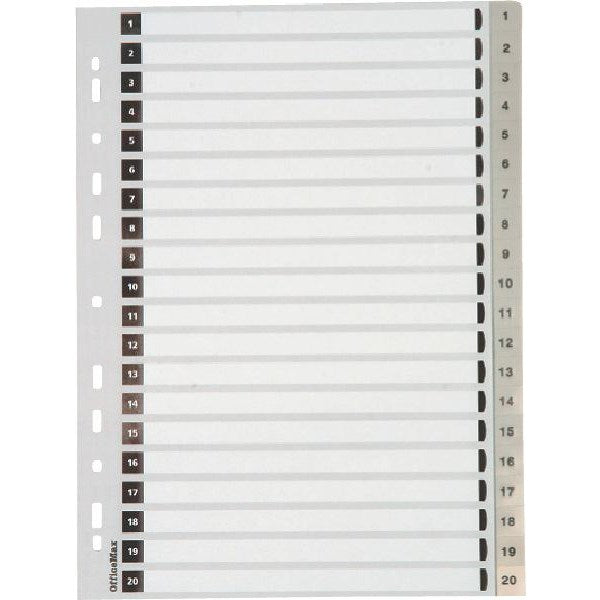 Omax - OfficeMax Index Dividers 20 Tab 1-20 A4 Polypropylene Grey