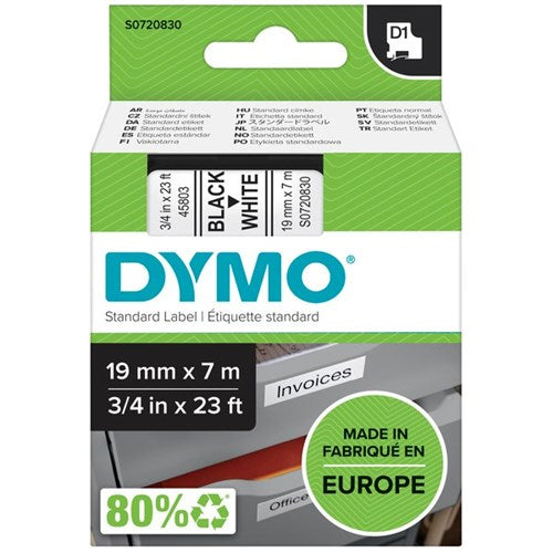 Omax - Dymo D1 Labelling Tape 45803 19mm Black on White
