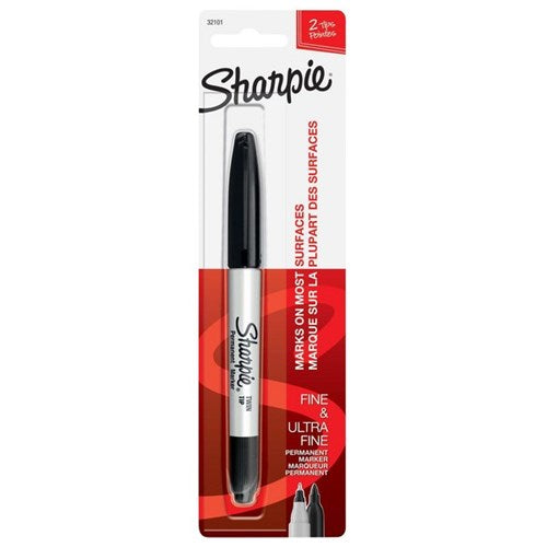 Omax - Sharpie Twin Tip Black Permanent Marker Fine/Ultra Fine Tips