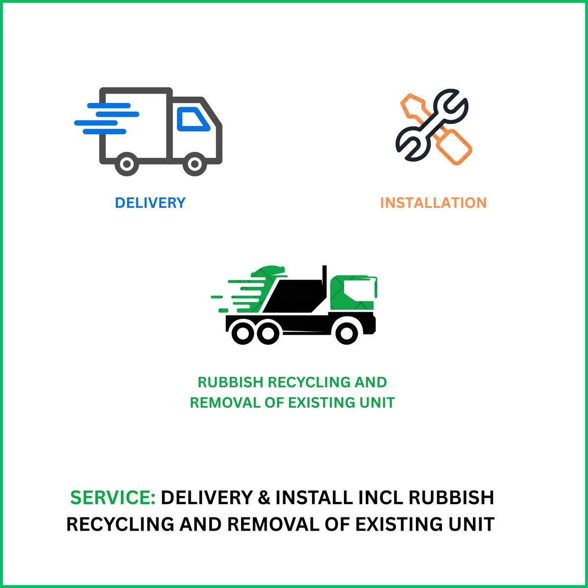 DELIVERY &amp; INSTALL INCL RUBBISH RECYCLING AND REMOVAL OF EXISTING UNIT