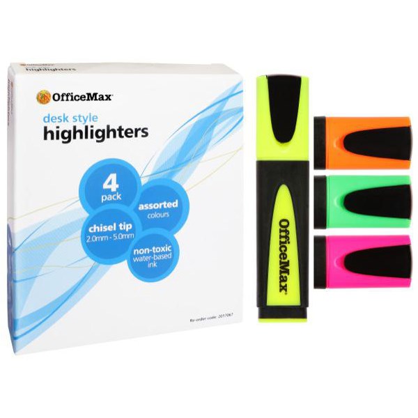 Omax - Highlighters | Chisel Tip | Assorted Colours | Unit: Pack of 4