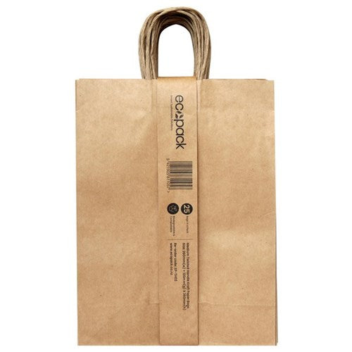 Omax - Ecopack Twisted Handle Paper Bags Medium 260 x 120 x 360mm Brown, Pack of 25