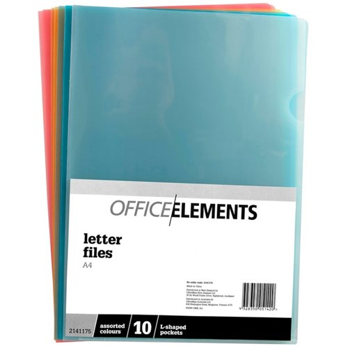 Omax - L Shaped Pockets | A4 | Assorted Colours | Unit: Pack of 10