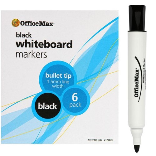 Omax - Whiteboard Markers | Bullet Tip | BLACK | Unit: Pack of 6