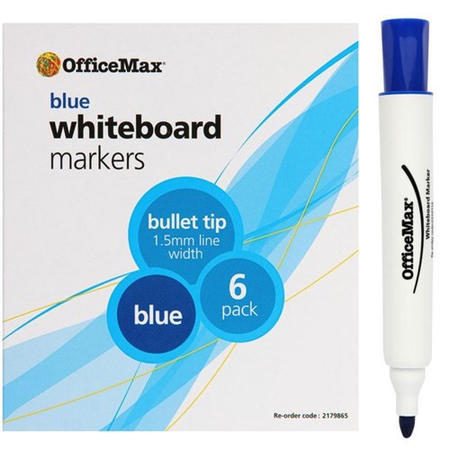 Omax - Whiteboard Markers | Bullet Tip | BLUE| Unit: Pack of 6