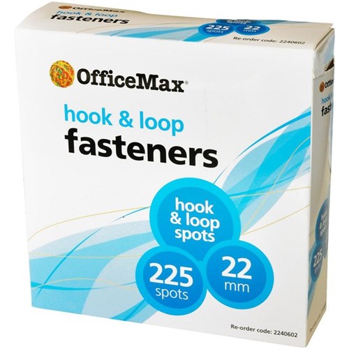 Omax - OfficeMax Hook &amp; Loop Fasteners Spot White 22mm, Box of 225