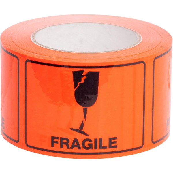 Omax - RIPA Shipping Label Fragile 100x72mm Black on Fluoro Orange, Roll of 660