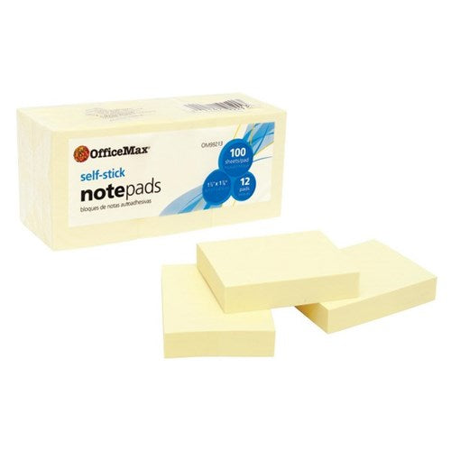Omax - PAD NOTE OFFICEMAX 35X48MM YELLOW SELF STICK PK/12