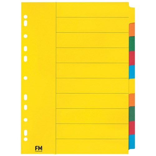Omax - FM Economy Index Dividers 10 Tab A4 Cardboard Coloured