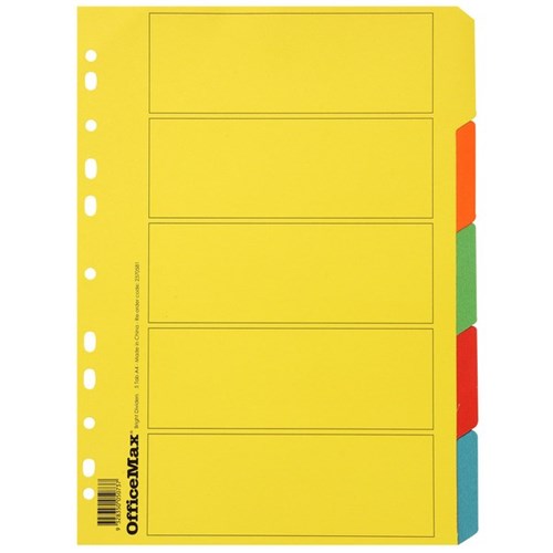 Omax - OfficeMax Index Dividers 5 Tab A4 Cardboard Coloured