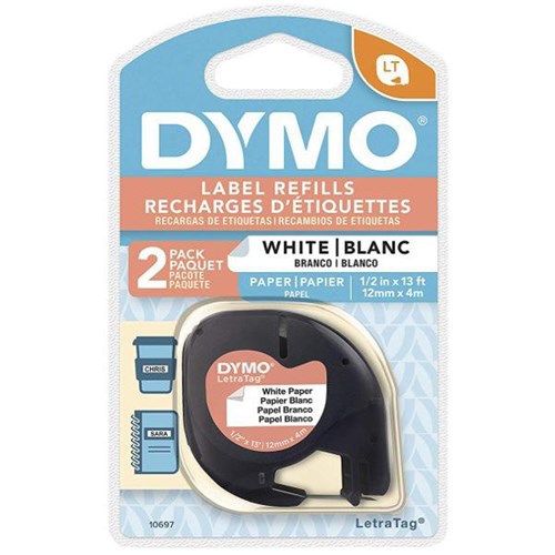 Omax - Dymo 92630 LetraTag Paper Tape 12mm x 4m White, Pack of 2