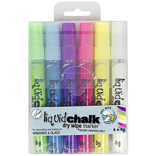 Omax - Texta Liquid Chalk Dry Wipe Window Markers 4.5mm Bullet Tip, Pack of 6