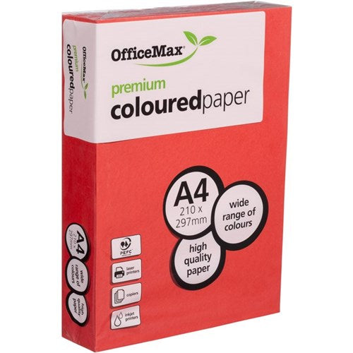 Omax - OfficeMax A4 80gsm Raging Red Premium Colour Copy Paper, Pack of 500