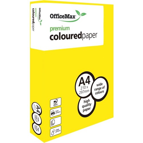 Omax - OfficeMax A4 160gsm Yummy Yellow Premium Colour Copy Paper, Pack of 250