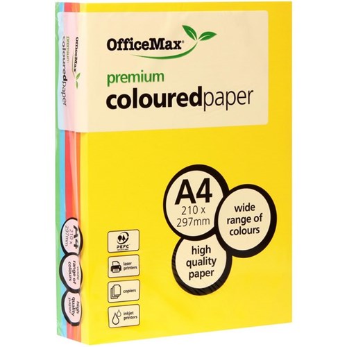 Omax - OfficeMax A4 80gsm Assorted Bright Colours Premium Copy Paper, Pack of 500