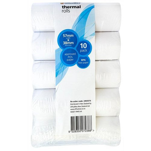 Omax - ROLL PAPER THERMAL EFTPOS OFFICEMAX 57X38MM PK/10