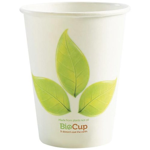 Omax - Biopak Compostable Single Wall BioCup Paper Cup Leaf 390ml, Carton of 1000