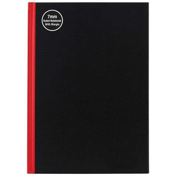 Omax - Milford A5 Hardcover Notebook 7mm Ruled Black/Red 200 Pages