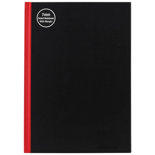 Omax - Milford A4 Hardcover Notebook 7mm Ruled Black/Red 200 Pages