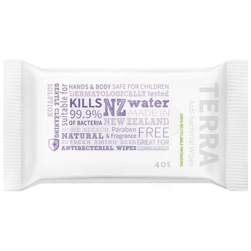 Omax - Terra Hand &amp; Surface Wipes Antibacterial Bamboo, Pack of 40
