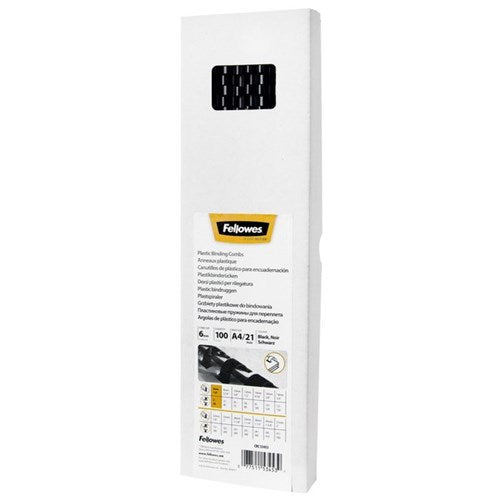 Omax - Fellowes 6mm Binding Coil 21 Ring Black, Box of 100