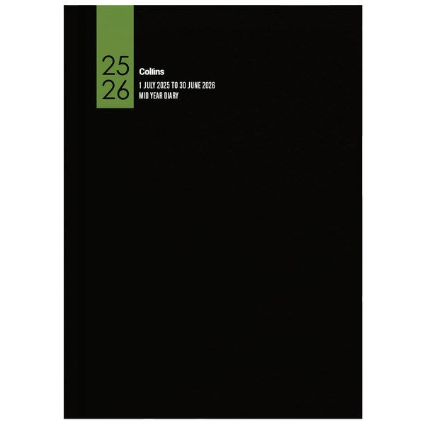 Omax - Collins A41A Mid Year Diary A4 1 Day To A Page 1 July 2025 to 30 June 2026 Black