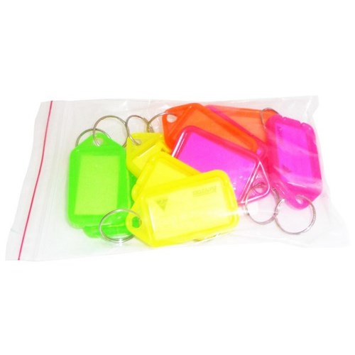 Omax - Kevron ID38 Security Key Ring Tags 56x30mm Assorted Fluoro Colours, Pack of 10