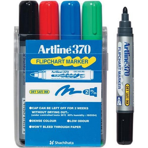 Omax - Artline 370 Assorted Colours Flipchart Marker, Pack of 4