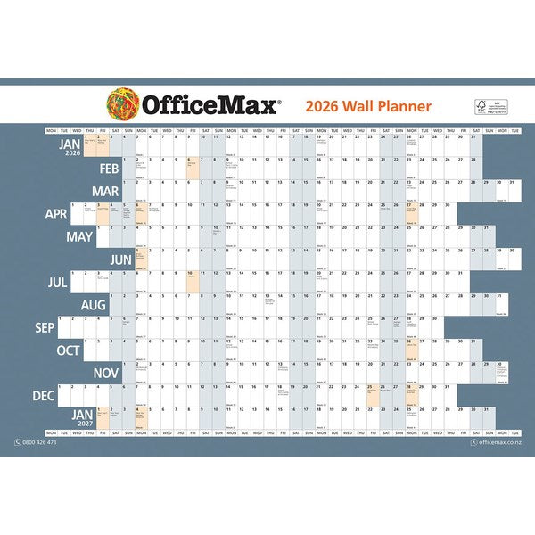 Omax - Dated Year Planner Double Sided Laminated 990x700mm 2026