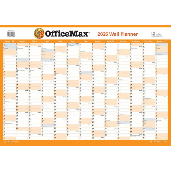 Omax - Dated Year Planner Double Sided Laminated 990x700mm 2026