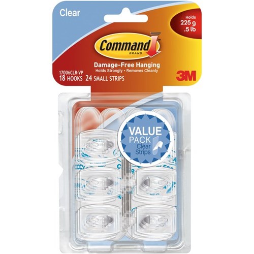 Omax - Command™ Adhesive Hooks Mini 225g Clear, Pack of 18