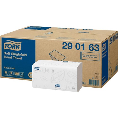 Omax - Tork H3 Advanced Singlefold Soft Hand Towels 290163 2 Ply White, Carton of 15 Packs