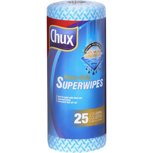 Omax - Chux Heavy Duty Superwipes Perforated 500 x 220 mm Blue, Roll of 25