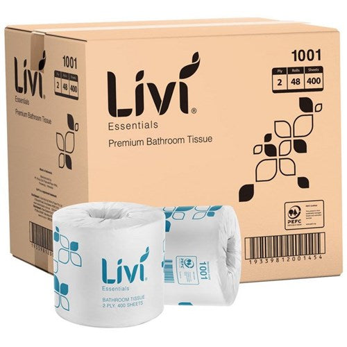 Omax - Livi Essentials Toilet Paper Wrapped 2 Ply 400 Sheets, Carton of 48 Rolls