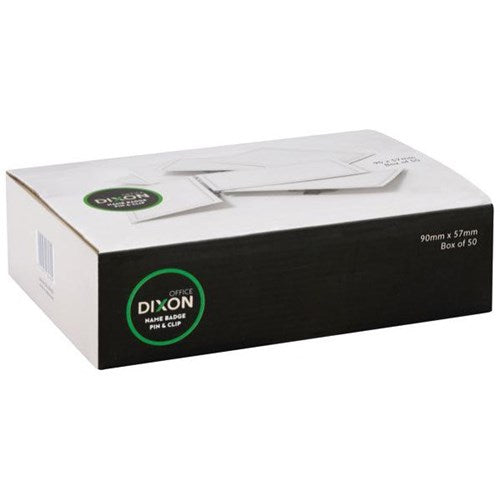 Omax - Dixon Name Badges With Pins &amp; Clips, Box of 50
