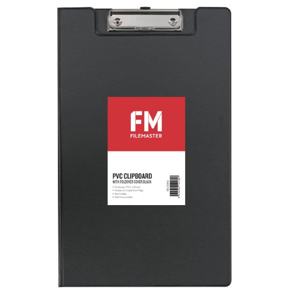 Omax - FM Clipboard With Flap Foolscap Black