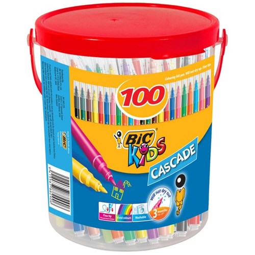 Omax - BIC Kids Cascade Felt Tip Markers Assorted Colours, Tub of 100
