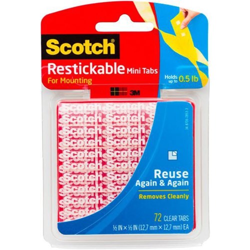 Omax - 3M™Scotch® R103 Double-Sided Reusable Tabs 13mm x 13mm Clear, Pack of 72