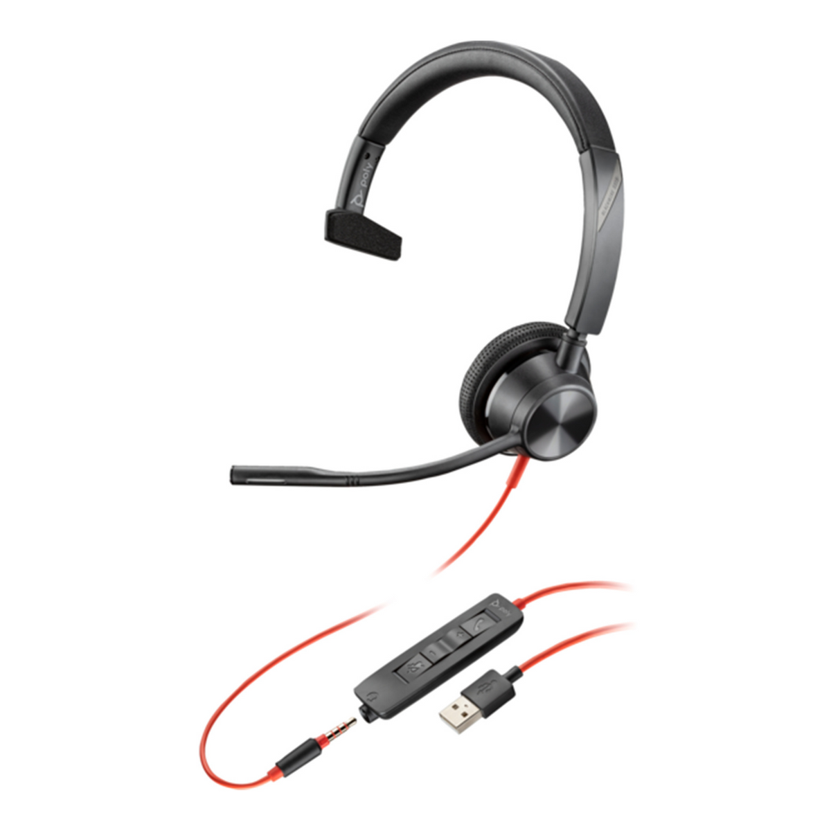 Headset Mono |  3.5mm Plug + USB-A Adapter | Poly Blackwire