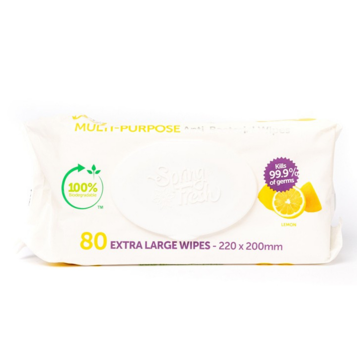 Spring Fresh Lemon Multi Purpose Biodegradable Antibacterial Extra Large Wipes