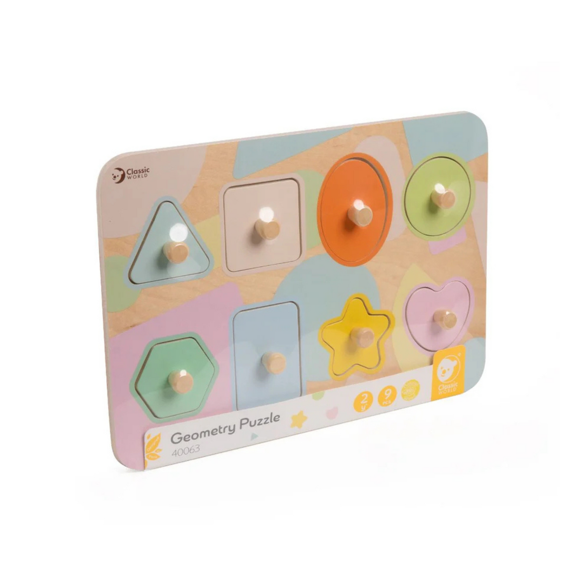 8 Shapes Geometry knob puzzle wooden - Classic World