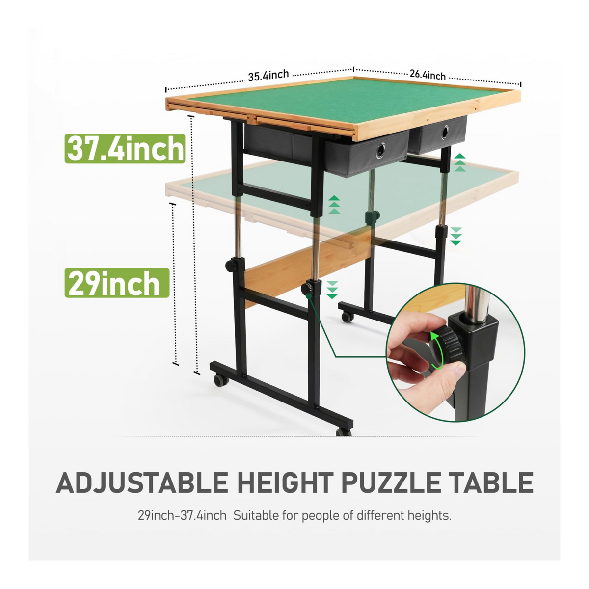 Puzzle Table with Wheels for 1500 Pieces with Drawers and Cover