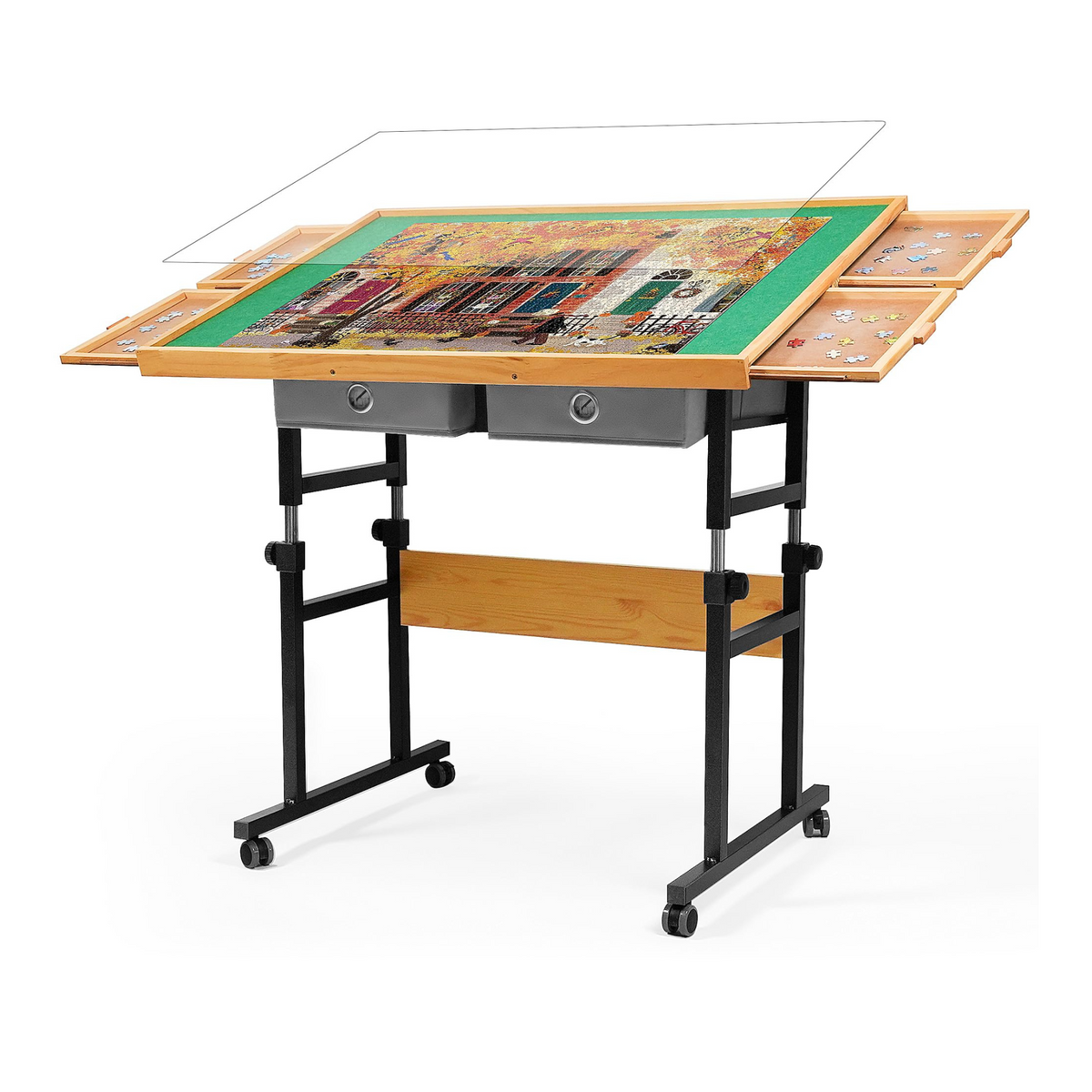 Puzzle Table with Wheels for 1500 Pieces with Drawers and Cover