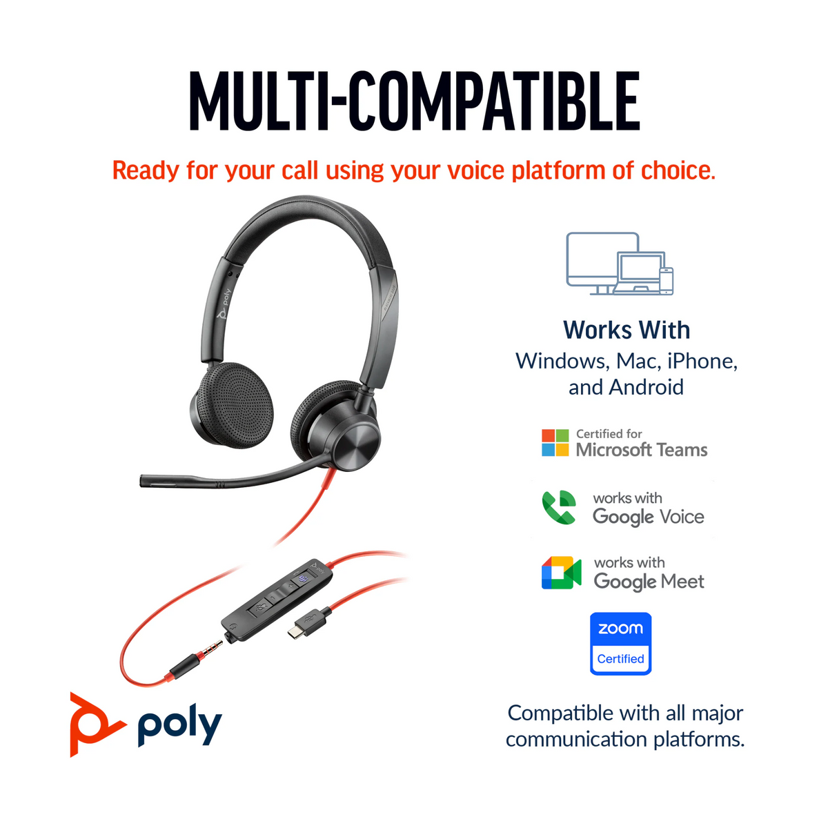 Headset 3.5mm Plug + USB-C/A Adapter | Poly Blackwire