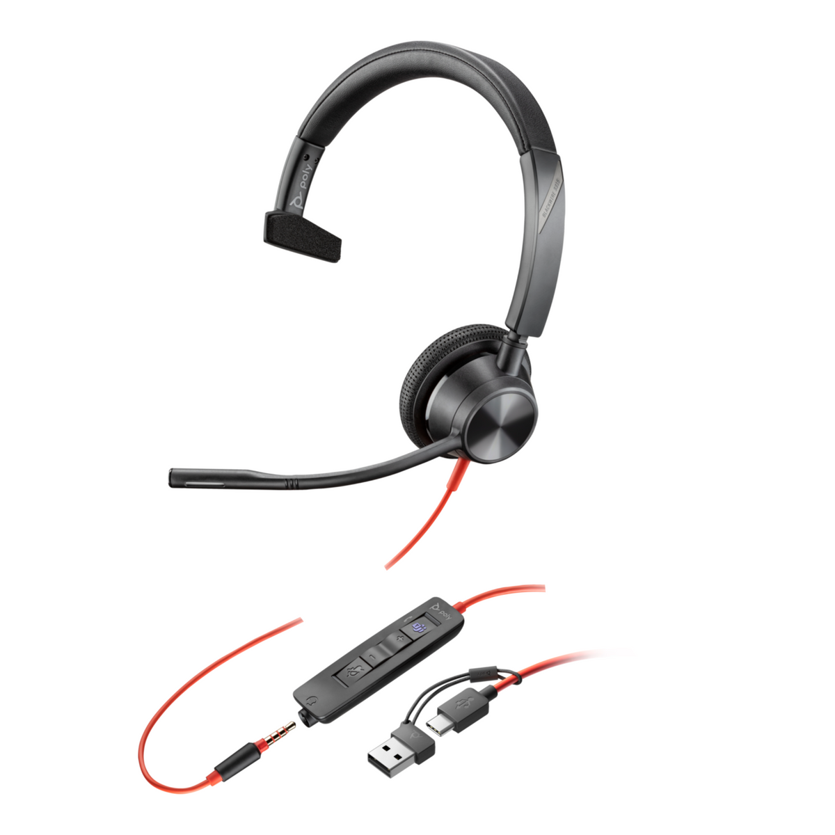 Headset 3.5mm Plug + USB-C/A Adapter | Poly Blackwire